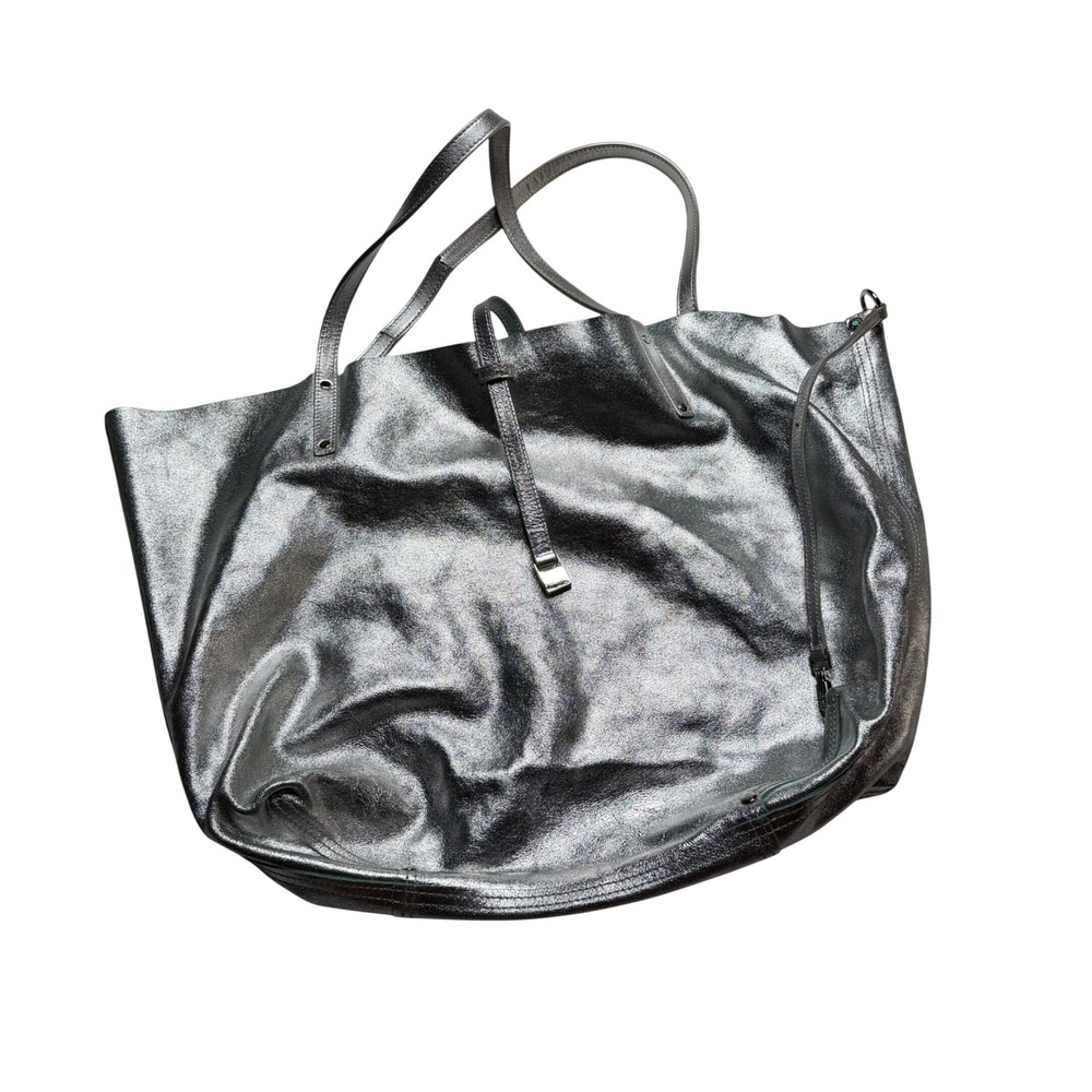 TIFFANY & CO Reversible Tote Silver Metallic Leather Women's Large FLAWED